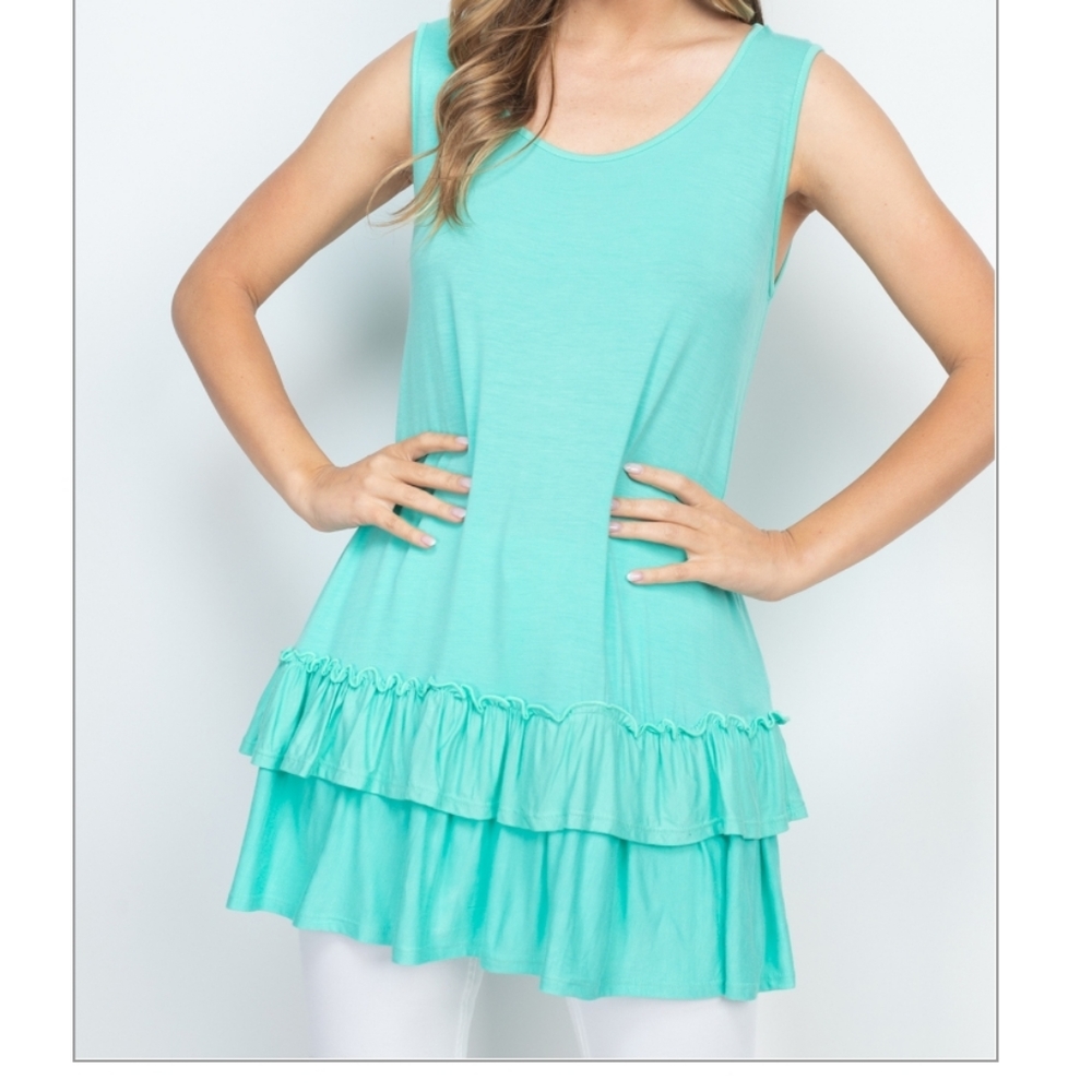 Last 1 Seafoam Layered Ruffled Hem Tank Tunic